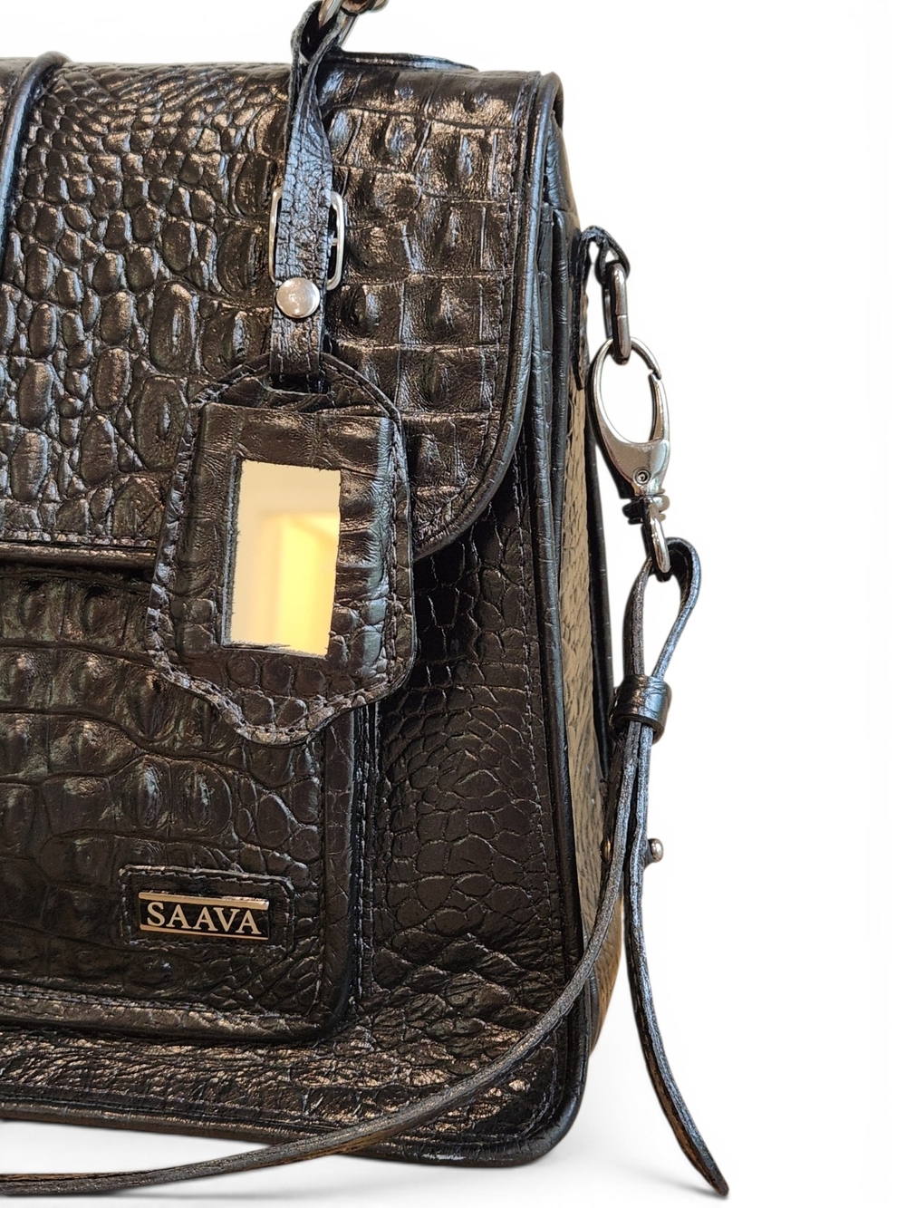 RARE SAAVA Black Crocodile Leather Handmade Custom Order Bag - Picture 8 of 15